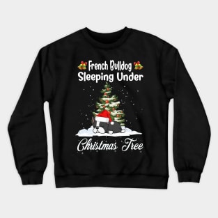 French Bulldog Sleeping Under Christmas Tree Funny Xmas Crewneck Sweatshirt
